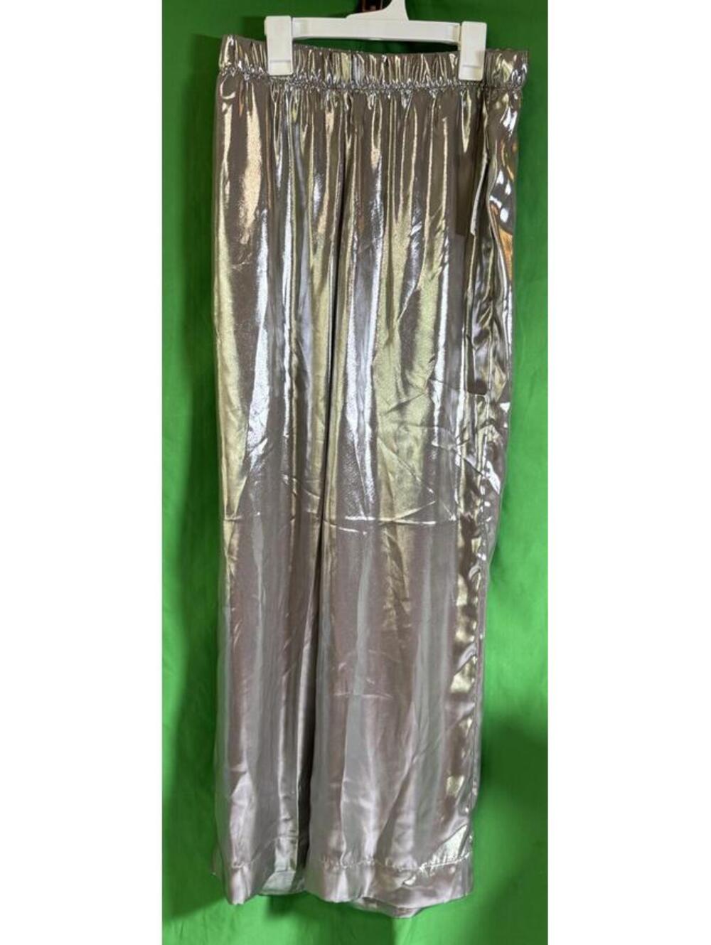 A New Day Dress Pants Silver Shimmery Wide Leg Elastic Waist Womens Small